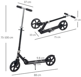 HOMCOM Trotinetă Pliabilă pentru Copii de 7-14 Ani Scuter Infantil Ghidon Ajustabil în Înălțime de 4 Nivele cu Frână 88x37x75-100 cm Negru | Aosom Romania