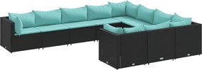 vidaXL Set canapele de grădină cu perne, 10 piese, negru, poliratan