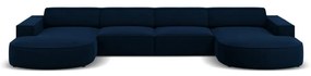 Colțar albastru cu tapițerie din catifea (cu șezlong în formă de "U") Jodie - Micadoni Home
