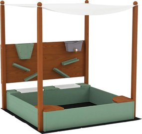 AIYAPLAY Cutie de nisip din lemn pentru copii cu acoperiş cutie pentru copii cu 2 scaune 2 cutii robinet pâlnie 116x112,5x128 cm Verde | Aosom Romania