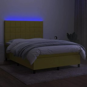 Pat cu arcuri, saltea si LED, verde, 140x200 cm, textil Verde, 140 x 200 cm, Cu blocuri patrate