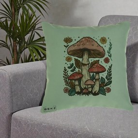 Perna Decorativa Ciuperci Vintage Floral, 40x40 cm, Verde, Husa Detasabila, Perna Inclusa, BEKZ®