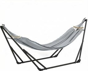 Outsunny Suport cu Hamac Pliabil din Oțel, 2 în 1 pentru Hamac sau Scaun Suspendat, Sac de Transport Inclus 268x89x100cm Gri | Aosom Romania