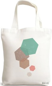 Sacosa de Panza pentru Cumparaturi, Geanta Tote, model Hexagons, 38x34.5 cm, Alba, BEKZ®