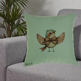 Perna Decorativa Pasare Roz cu Aripi si Fundita, 40x40 cm, Verde, Husa Detasabila, Perna Inclusa, BEKZ®
