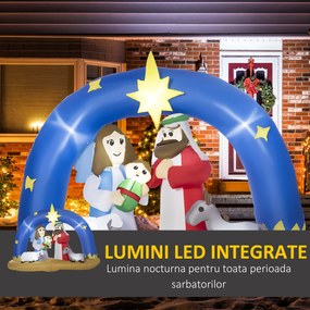 Decoratiune de Craciun gonflabila cu 5 lumini LED integrate, Nasterea domnului decoratiune pentru exterior cu umflator inclus Outsunny | Aosom Romania