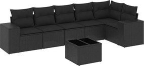 vidaXL Set canapele de grădină cu perne, 7 piese, negru, poliratan