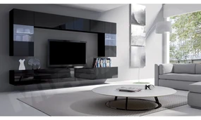 Mobilier living Brolani I (Negru + lucios negru) (cu iluminat LED alb). 1104537