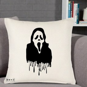 Perna Personalizata Halloween Ghostface Scream Picurand, 40x40 cm, Crem Reliefat, Husa Detasabila, Perna Inclusa, BEKZ®