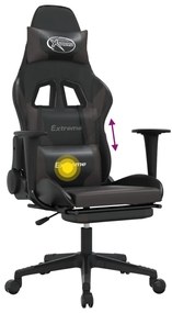 Scaun de gaming cu masaj suport picioare, negru gri, piele eco