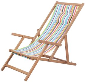 vidaXL Scaun de plajă pliabil, multicolor, textil și cadru din lemn