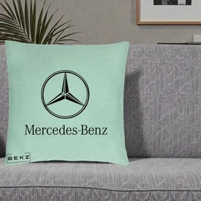 Perna Personalizata cu emblema Mercedes-Benz, 40x40 cm, Verde Menta, Husa Detasabila, Perna Inclusa, BEKZ®