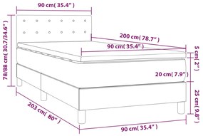 Pat cu arcuri, saltea si LED, maro, 90x200 cm, piele ecologica Maro, 90 x 200 cm, Nasturi de tapiterie