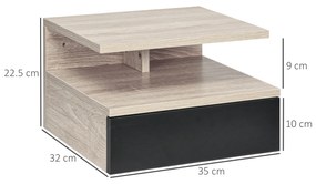 HOMCOM Set 2 Noptiere Suspendate pentru Dormitor, Design Modern cu Sertar și Raft, din Lemn, 35x32x22.5cm, Stejar și Negru | Aosom Romania