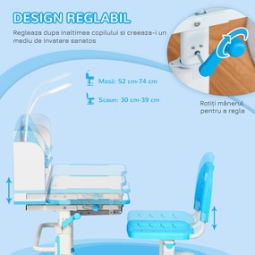 HOMCOM Set Masă și Scaun pentru Copii 6-12 Ani Reglabile pe Înălțime și Blat Înclinabil 45°, 80x54,5x82-104 cm, Albastru | Aosom Romania