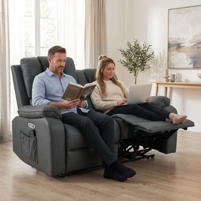 HOMCOM Canapea Reclinabilă Electrică 2 Locuri 135° cu Masaj și Încălzire, Material cu Aspect de Piele, Gri Închis | Aosom Romania