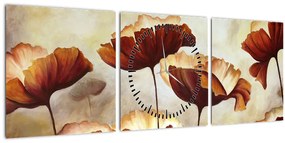 Tablou flori roșii (cu ceas) (90x30 cm)