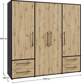 Dulap, stejar artisan/negru, MOSKA TYP 2