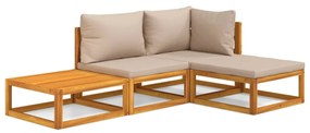 3155246 vidaXL Set mobilier de grădină cu perne gri taupe, 4 piese, lemn masiv