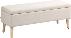 HOMCOM bancă cu spațiu de depozitare 110 x 39 x 45 cm din material cu aspect de in, picioare din lemn de cauciuc, capacitate 220 kg, bej | Aosom Romania
