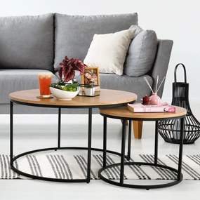Set 2 măsuțe de cafea Ilak (stejar + negru). 1016582