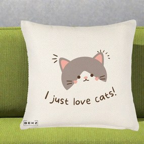 Perna Personalizata I Just Love Cats Pisica Kawaii, 40x40 cm, Crem Reliefat, Husa Detasabila, Perna Inclusa, BEKZ®