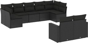 vidaXL Set mobilier de grădină cu perne, 9 piese, negru, poliratan