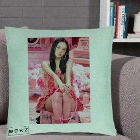 Perna Personalizata K-pop BLACKPINK Jisoo Pink Room, 40x40 cm, Verde Menta, Husa Detasabila, Perna Inclusa, BEKZ®