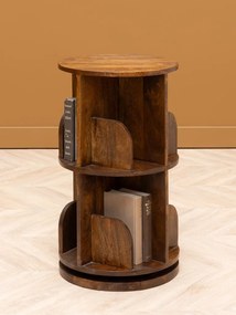 Bibliotecă rotativă din lemn de mango, maro, rafturi suprapuse pe ax central, finisaj mat, 67 x 39,5 cm, „Victor”