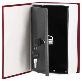 Seif, caseta valori, cutie metalica cu cheie, portabila, tip carte, visiniu, 11.5x5.5x18 cm, Springos
