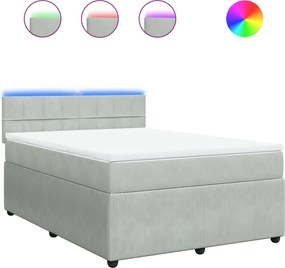 vidaXL Pat box spring cu saltea, gri deschis, 160x200 cm, catifea
