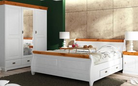 Pat lemn masiv natur Florence cu Sertare Alb/ - 180x200
