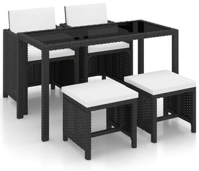 42521 vidaXL Set mobilier de exterior cu perne, 5 piese, negru, poliratan