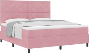 vidaXL Pat cu arcuri cu saltea cu headboard Roz 180 x 200 cm Catifea