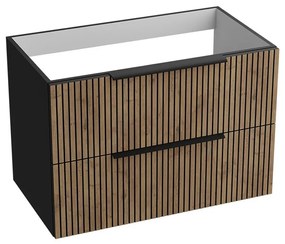 Dulap baza suspendat Rune Ivar 2 sertare 80 cm finisaj negru-lemn mat