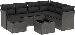 vidaXL Set mobilier de grădină cu perne, 8 piese, negru, poliratan