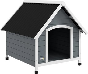 PawHut Cușcă pentru Câini, Casă din Lemn pentru Câini cu Podea Detașabilă, Adăpost pentru Animale de Companie cu Lemn Anticoroziv, 84x99x87 cm, Gri