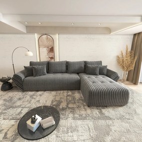 Colțar extensibil dumonde cu ladă de depozitare si sezut confortabil din spuma high-density, Berlin XL Ambience Grey II 350x185 cm