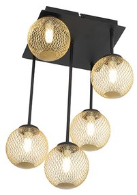 Plafoniera moderna neagra cu auriu cu 5 lumini - Athens Wire