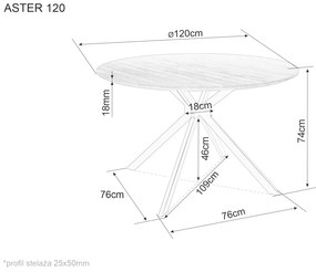 Masa de dining din stejar cu picioare negre ASTER 120x120
