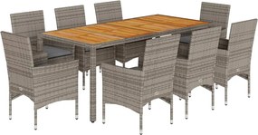 vidaXL Set mobilier grădină cu perne 9 piese gri poliratan/lemn acacia