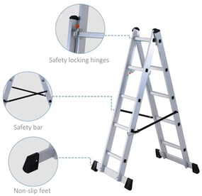 Schela cu scara dubla aluminiu  5 trepte 3 moduri utilizare 140 cm