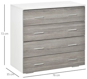 HOMCOM Comodă Modernă cu 4 Sertare, Manere din Aluminiu, Structură din Lemn, 76x35x72 cm, Alb și Gri | Aosom Romania
