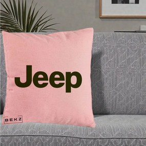 Perna Personalizata cu emblema Jeep, 40x40 cm, Roz, Husa Detasabila, Perna Inclusa, BEKZ®