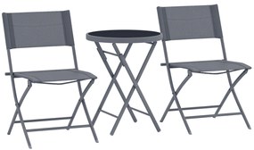 Outsunny Set de bistrou 3 piese pliabil din metal, 2 scaune și 1 masă rotundă, set de grădină exterior pentru 2 persoane, gri | Aosom Romania