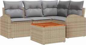 vidaXL Set de canapele pentru grădină cu pernă 5 pcs Bej poliratan