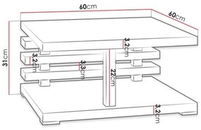 Măsuță de cafea KYOTO 31x60 cm alb lucios