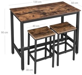 Set masă de bar cu 2 scaune BARTIS, maro/negru