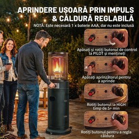 Outsunny Încălzitor de Terasă pe Gaz 11 kW, Portabil, cu Roți, Negru | Aosom Romania