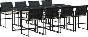 vidaXL Set mobilier de grădină cu perne, 9 piese, negru, poliratan